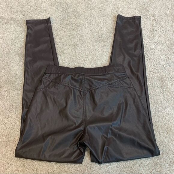 HUE dark chocolate brown faux leather zipper detail leggings Sz S - Picture 2 of 9